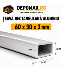 Teava rectangulara aluminiu 60 x 30 x 3 mm, 6 metri (EN AW-6060)